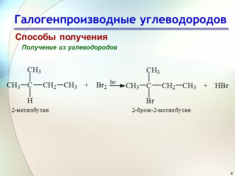 6 Галогенпроизводные углеводородов Способы получения Получение из углеводородов